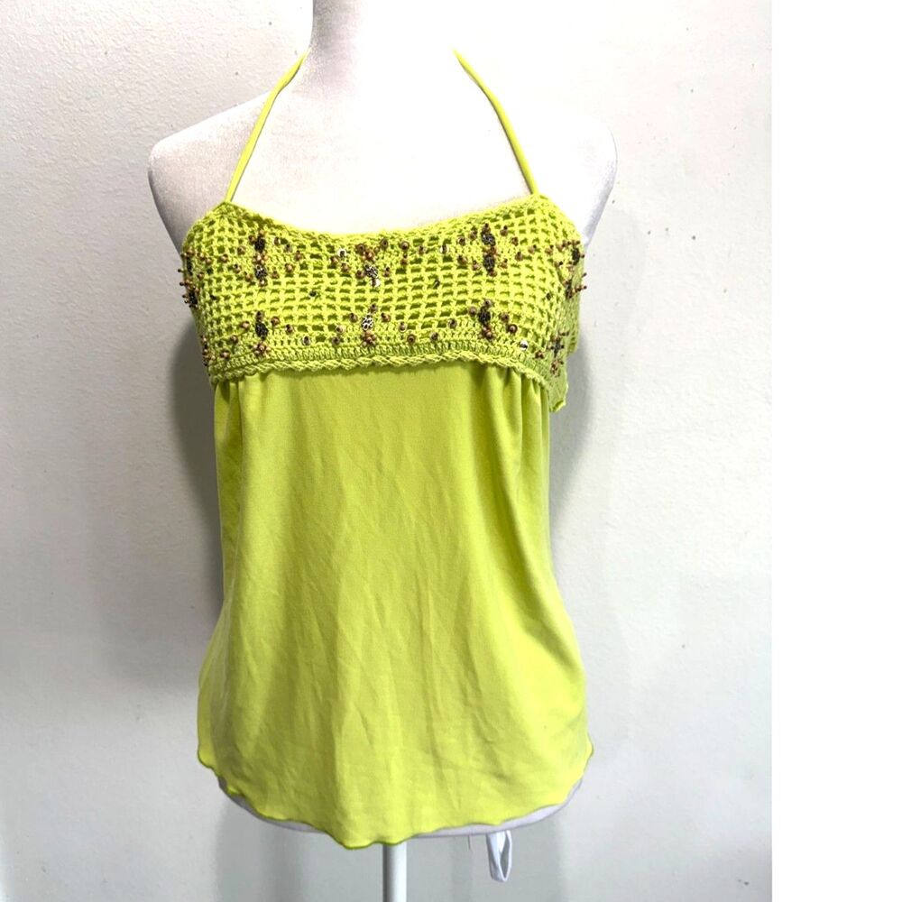 Y2K VTG crop top sequins spaghetti trap green women size S